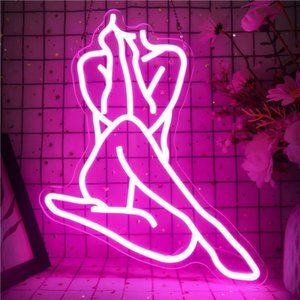 Vibrant Bright Pink Sexy Lady Pose Neon LED Wall Sign for Room Decor USB Powered